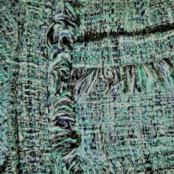 Green Chanel-style zip jacket with fringe detailing by INC. Size 10/ - Picture 6 of 9